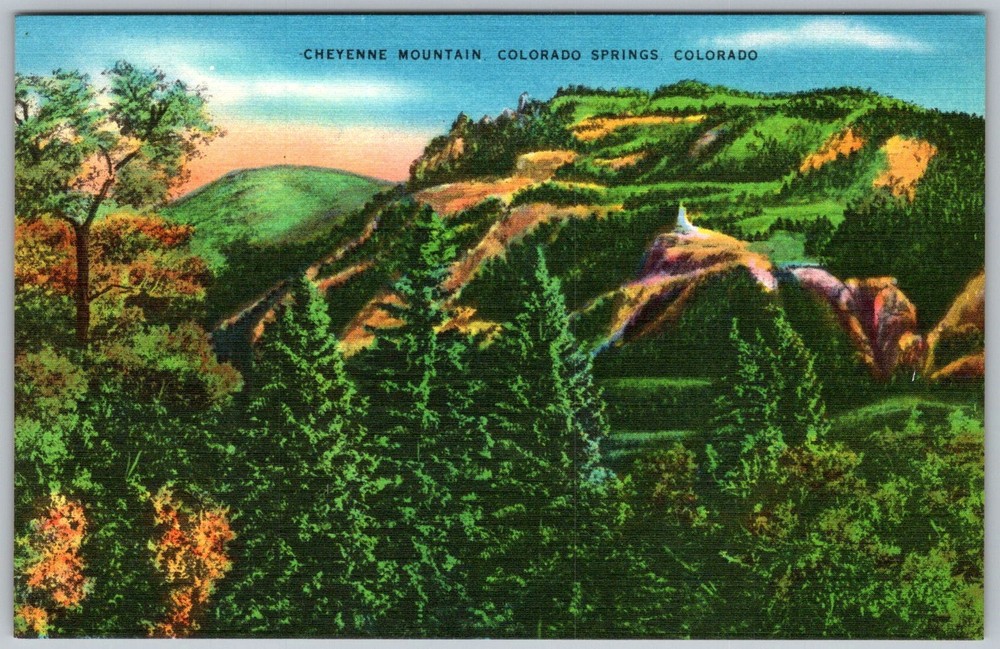 Vtg Linen Postcard Cheyenne Mountain Will Colorado Springs, CO 1940s