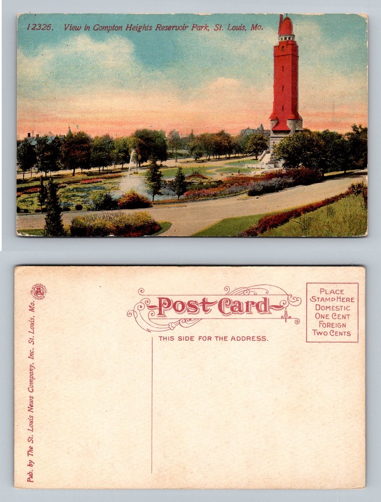 St Louis, MO-Missouri, Compton Heights Reservoir Park Tower Vintage Postcard