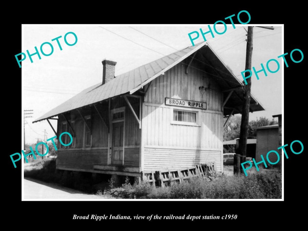 OLD LARGE HISTORIC PHOTO OF BROAD RIPPLE INDIANA THE RAILROAD STATION c1950