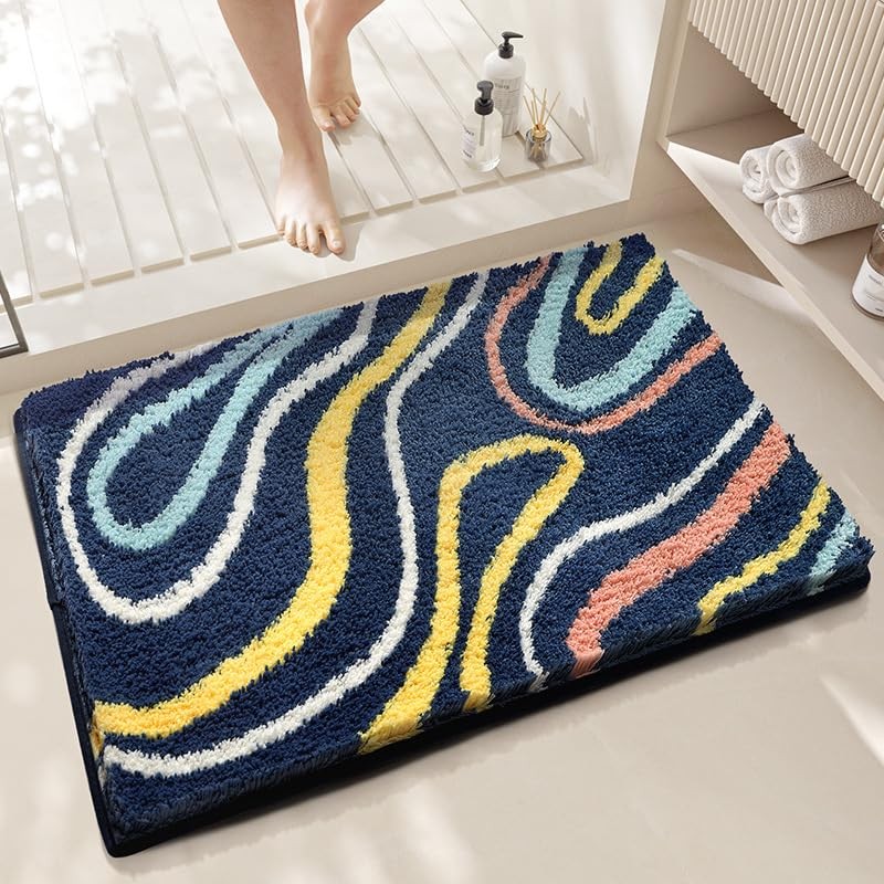 Abstract Aesthetics Non-Slip Microfiber Bath Rug Thick Water Absorbent-image