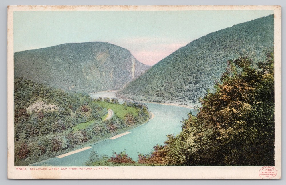 Delaware Water Gap from Winona Cliff Pennsylvania Two Cliffs Line River Postcard