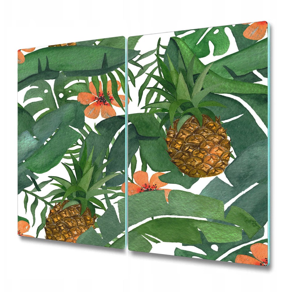 Glass Worktop Saver Kitchen Tropical Pineapple Exotic Watercolour Pineapple