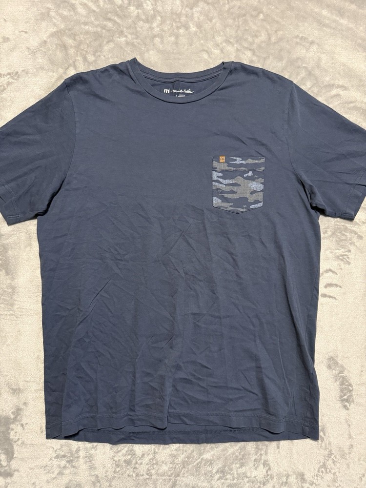 Travis Mathew Turnberry Golf T-Shirt Men's Large Blue Camo Pocket Logo Tee