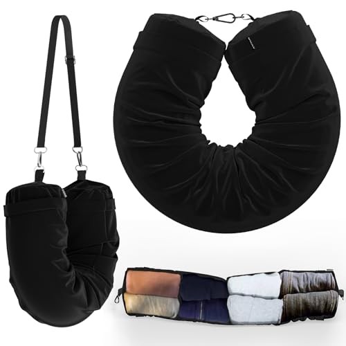Stuffable Travel Neck Pillow Saves Baggage Space Fits Black