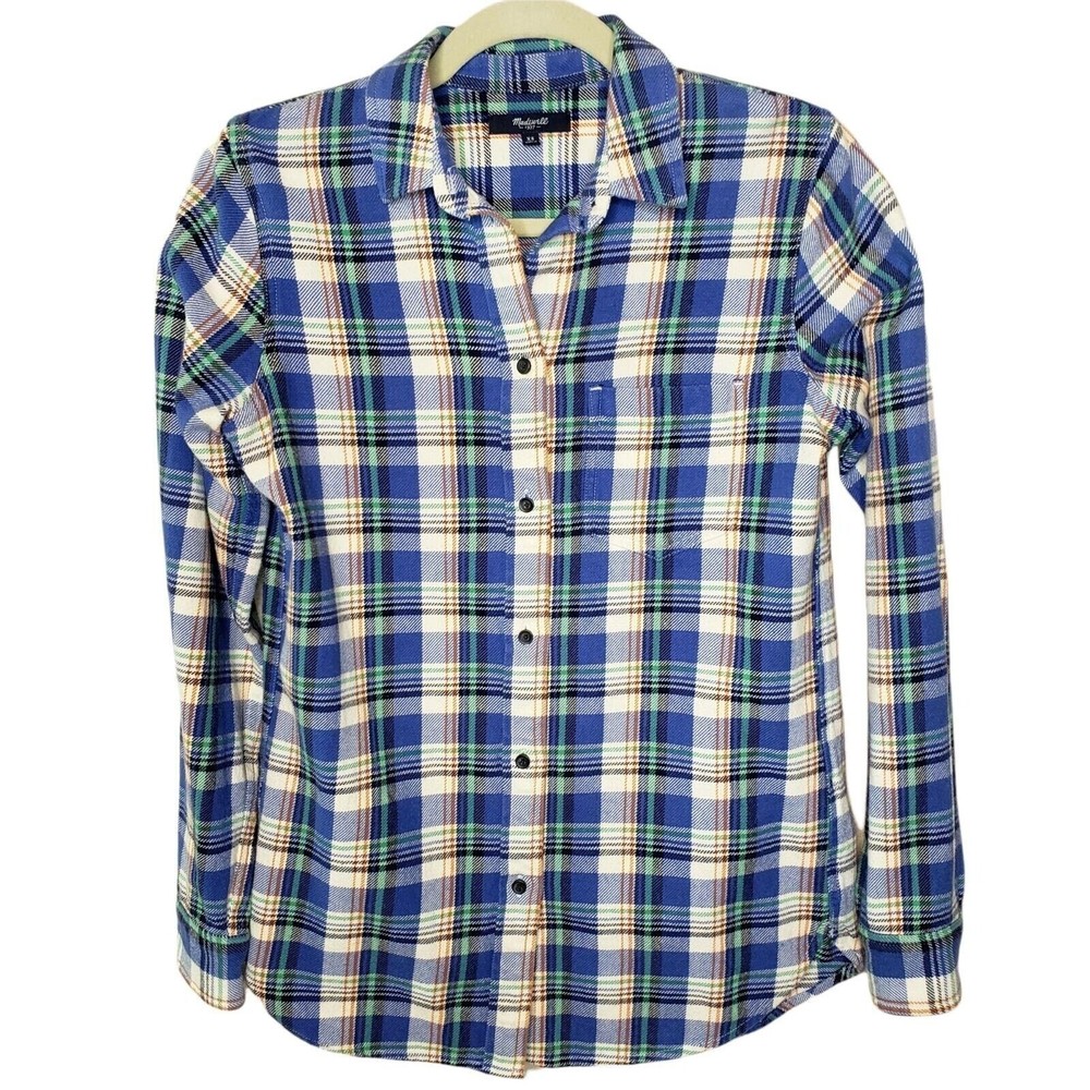 Madewell Blue Plaid Button-Up Long Sleeve Shirt 100% Cotton Womens Size XS