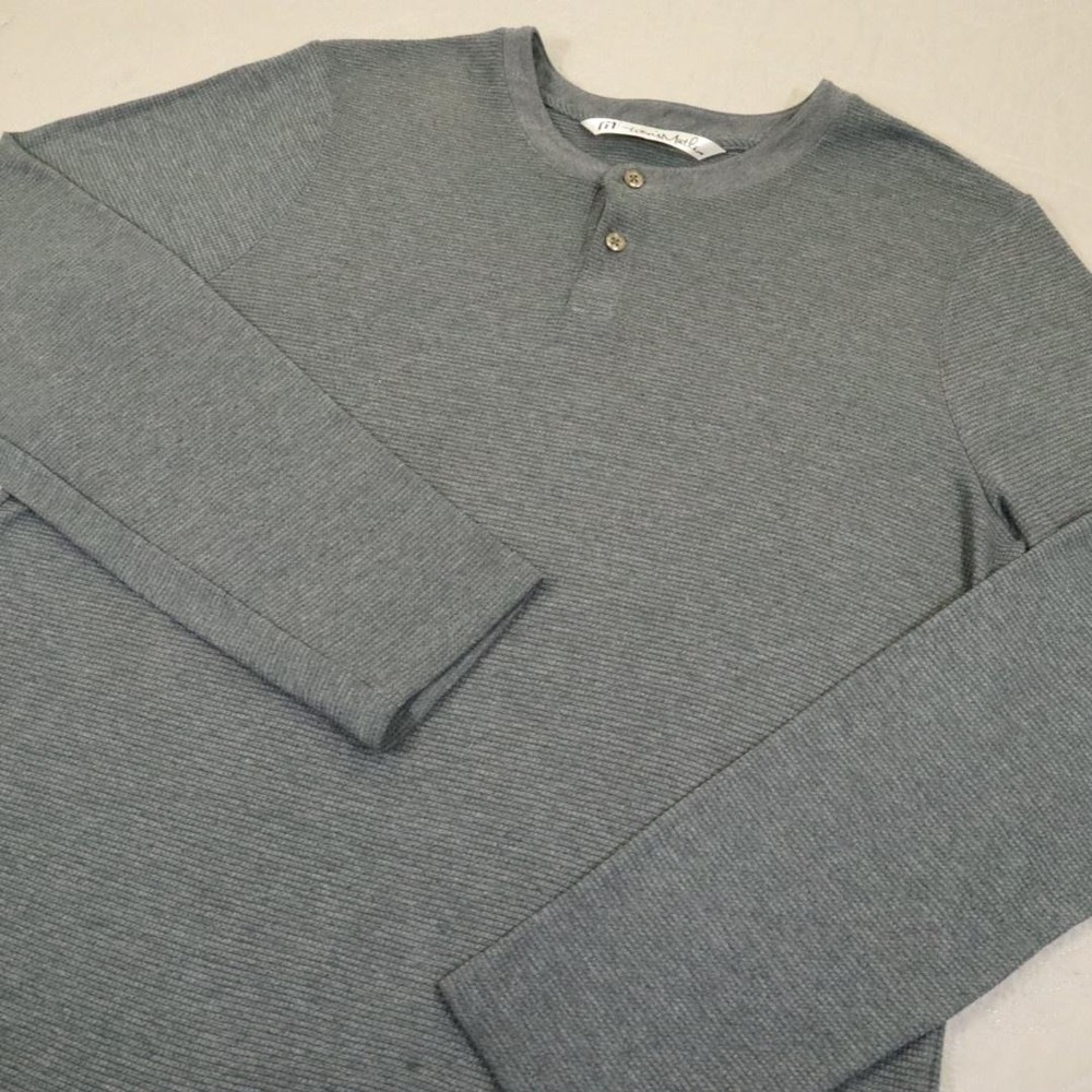 Travis Mathew Henley Shirt Mens Medium Gray Thermal Waffle Knit Long Sleeve