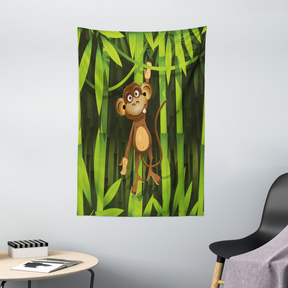 Brown Green Tapestry Wild Cute Monkey Print Wall Hanging Decor