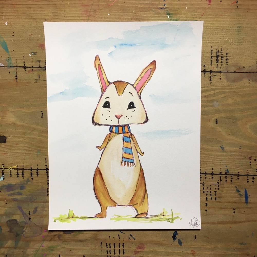 Maria Scalf Bunny Rabbit Illustration Contemporary Modern Watercolor Art 9x12