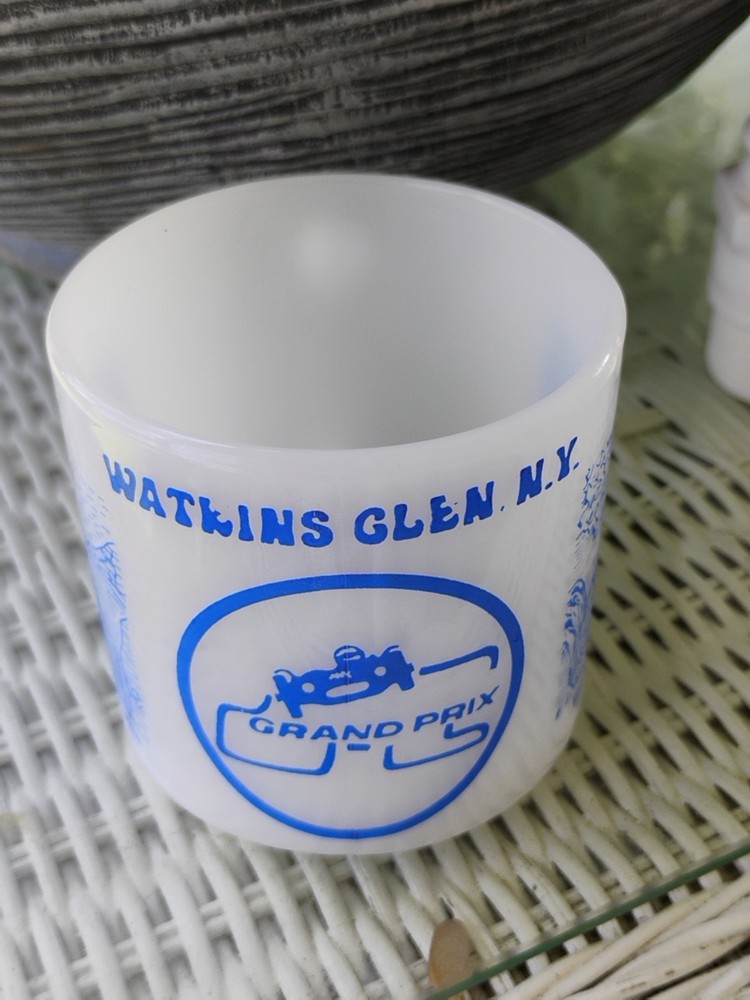 Vintage White Milk Glass Watkins  Coffee Cup Mug  Glasbake Advertising