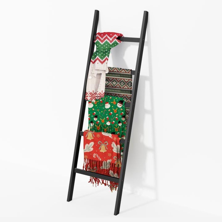 Blanket Ladder, 5-Layer Towel Racks, Blanket Holder with Anti-Slip Constructi...