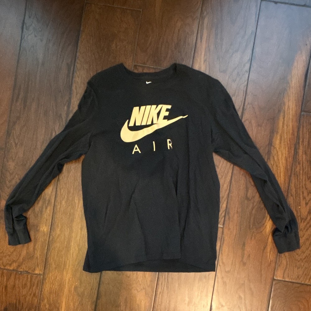 Nike Air Men's L Black Long Sleeve Crew Neck Graphic Logo T-Shirt