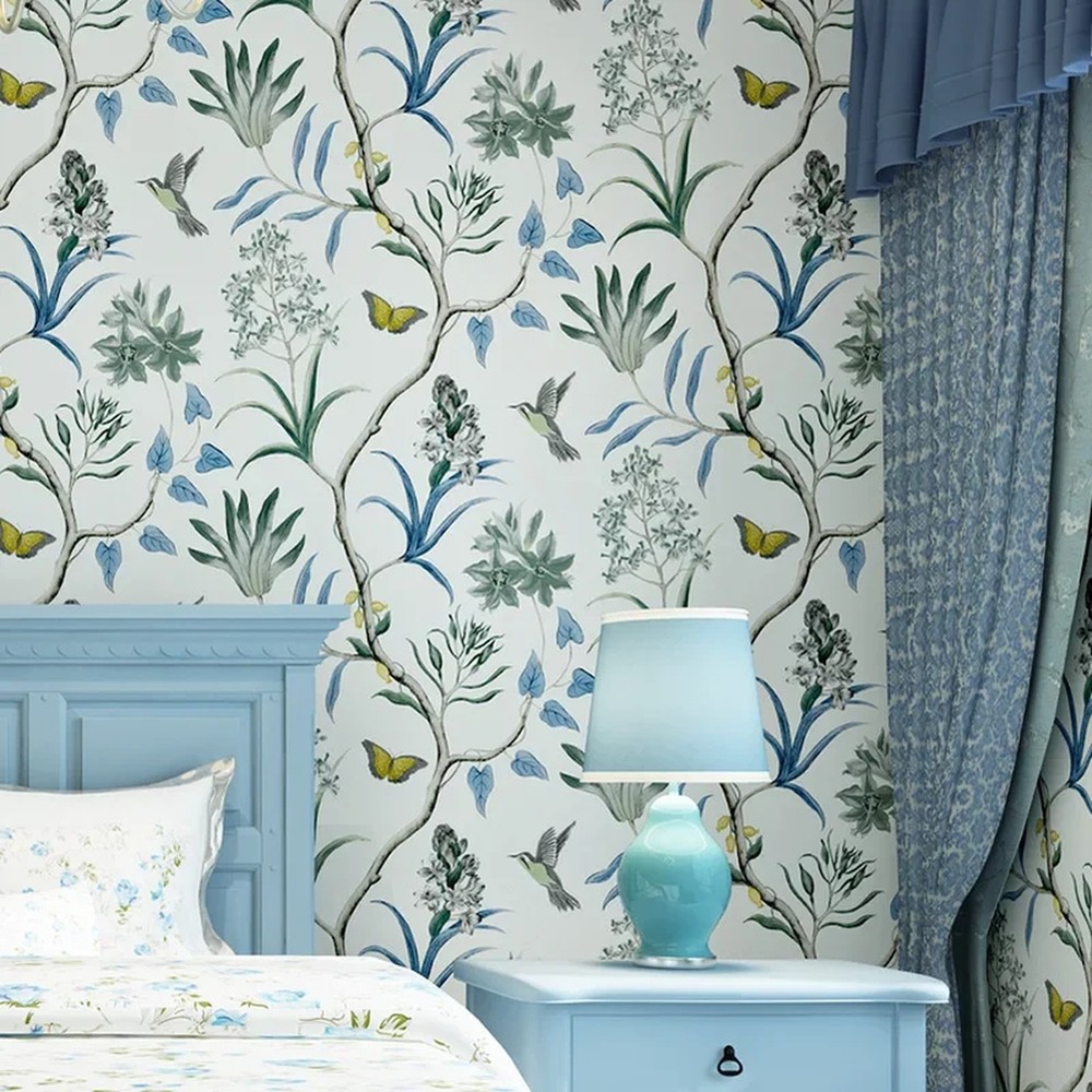 Rural Garden Birds Flowers Mural Wallpaper Non-Woven 3D Textile for Living