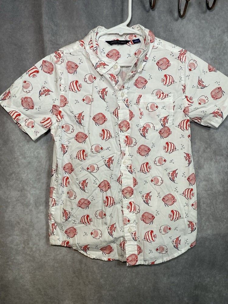 Janie and Jack Button Down Shirt Boy's 7 Fish Red Tropical Hawaiian NWOT