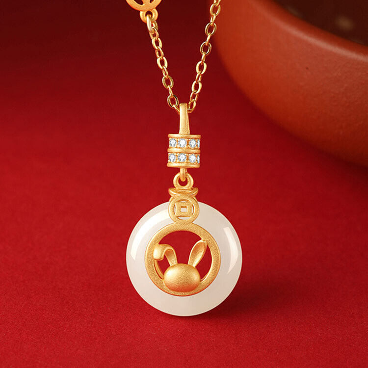 Jade Rabbit Pendant Accessories White Jewelry Necklace 925 Silver Natural