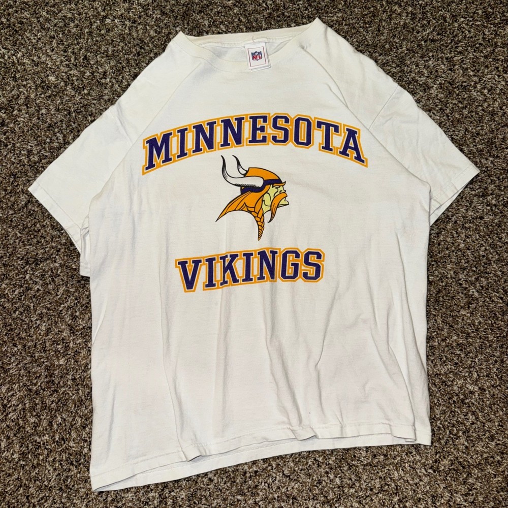 Vintage Minnesota Vikings NFL T-Shirt White Large Cotton Graphic Tee Mens L