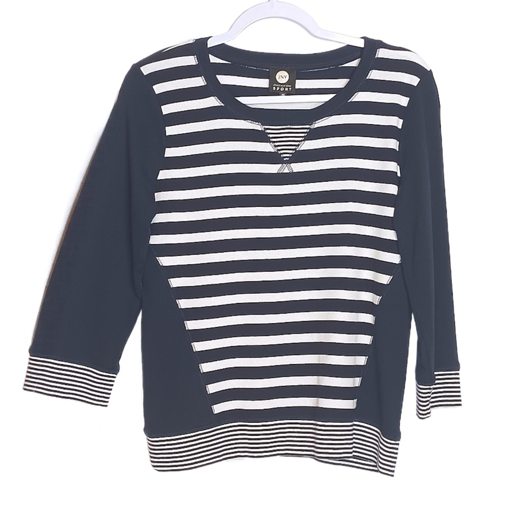 Jones New York Womens Small Petite Nautical Cotton Tee Parisian Summer Style