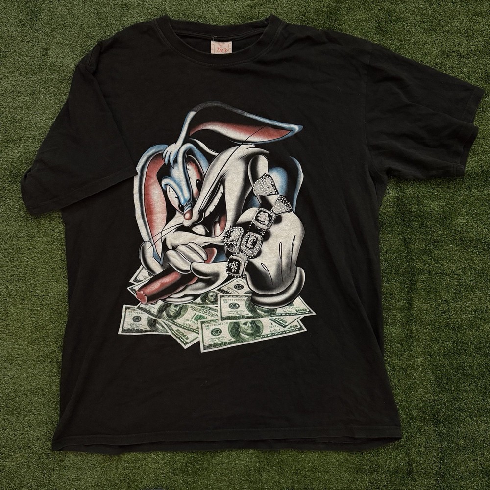 Vintage 90s Bugs Bunny Looney Tunes Bling Gangster Rap Y2K Shirt Size XL