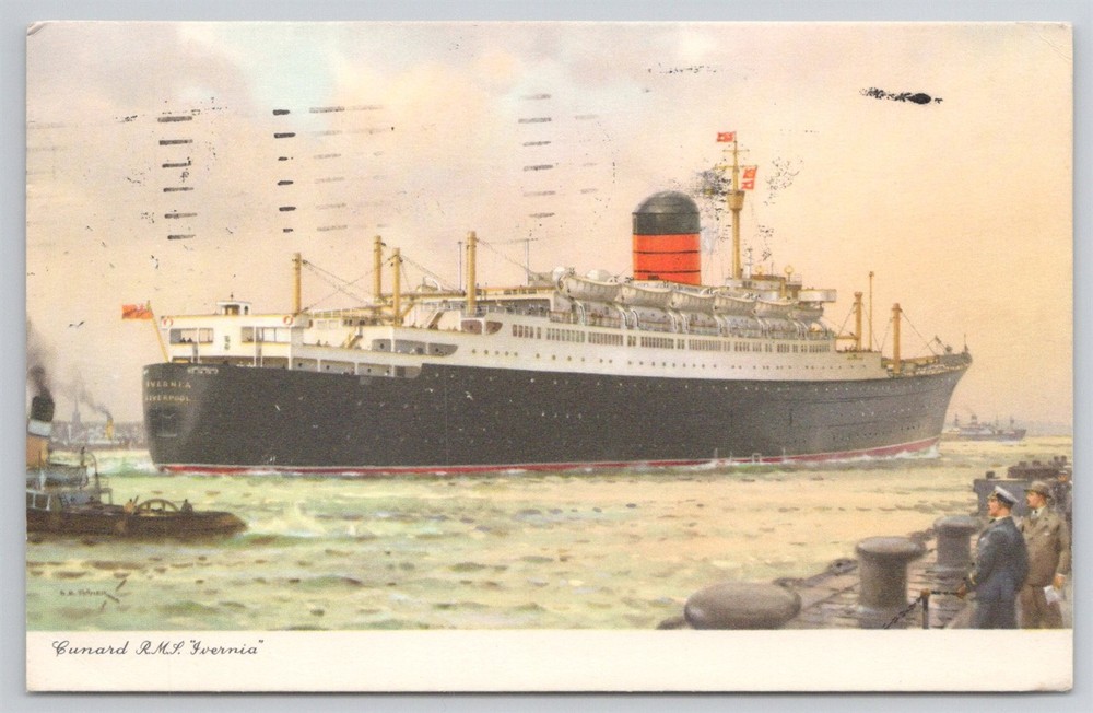RMS Ivernia Cunard Line Cruise Ship Ocean Liner Vintage Postcard AK22