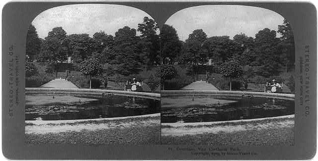 Fountain,Van Cortlandt Park,Bronx,New York City,N.Y.C.,c1909,photo,pond,trees