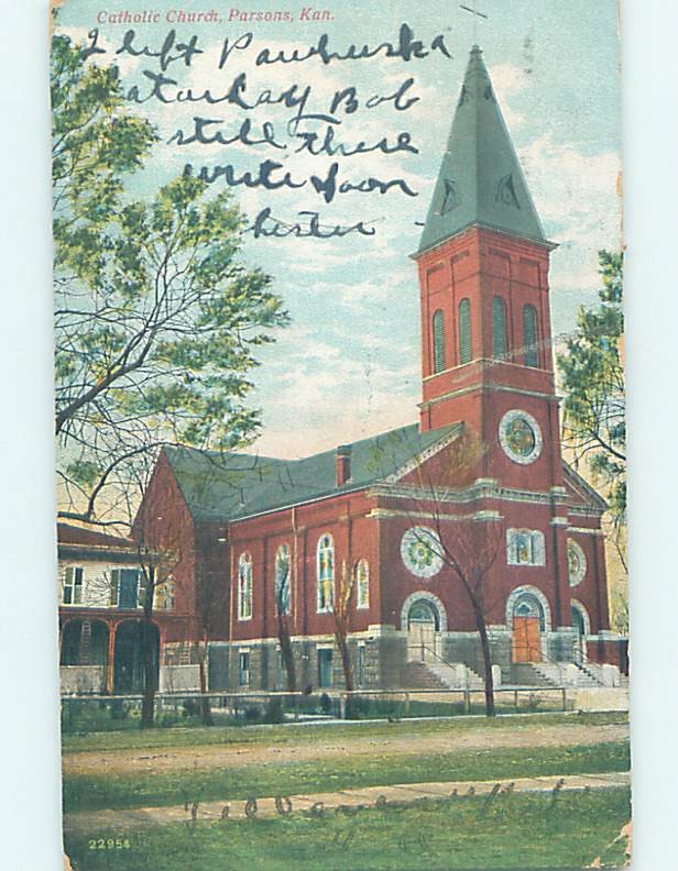 Divided-Back CHURCH SCENE Parsons - Near Pittsburg Kansas KS : clearance G4384