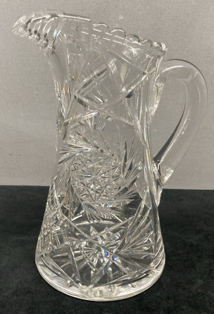 American Brilliant Heavy Cut Crystal Glass Pitcher 9.5”