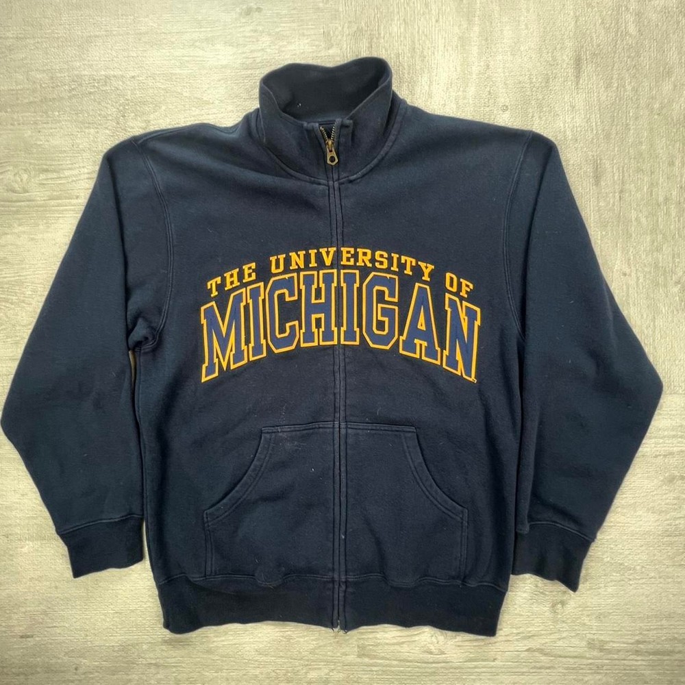 Vintage 90s Michigan Wolverines Full-Zip Sweatshirt Size: M Blue Yellow NCAA