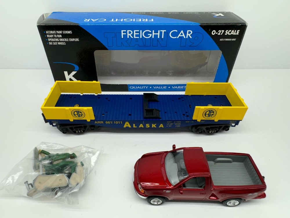 O K-Line Railroad Flat Car With ‘98 Ford Pickup & Figures K661-1011 Alaska.