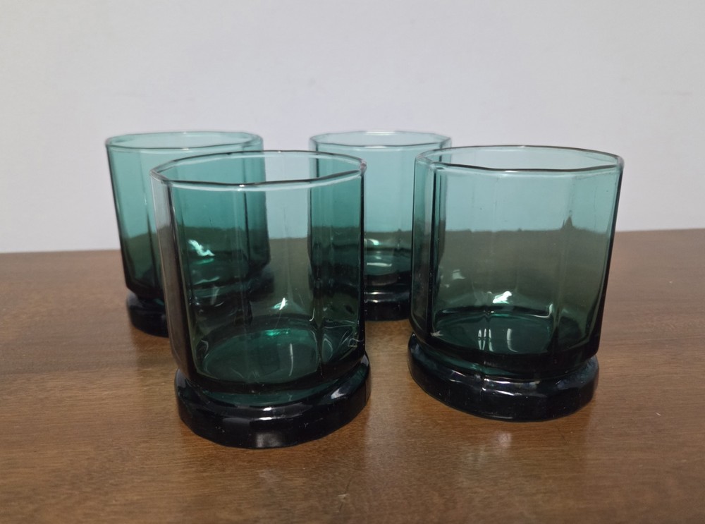 Set Of 4 Vintage Anchor Hocking Essex Green Rocks Glasses Double Old Fashioned