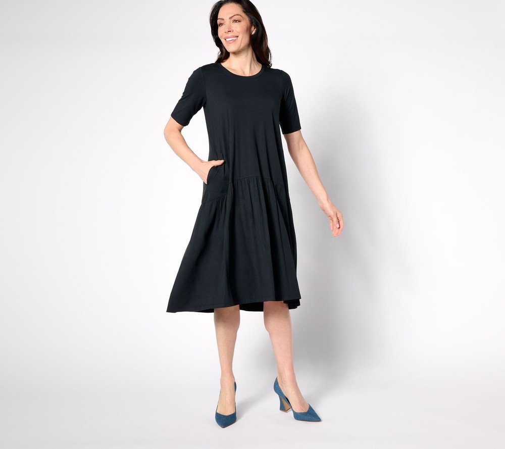 LOGO by Lori Goldstein Women's Dress Sz S Regular Rayon 230 Elbow Black A638428