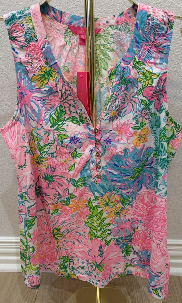 NWT Lilly Pulitzer Women's Pink/Multicolor Floral V-Neck Sleeveless Tank M