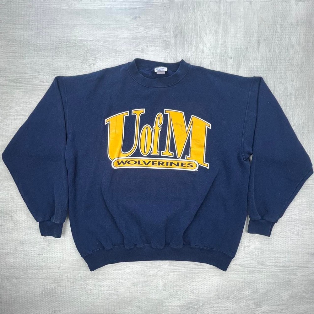 Vintage 80s Michigan Wolverines Sweatshirt Size: XL Blue Yellow NCAA College