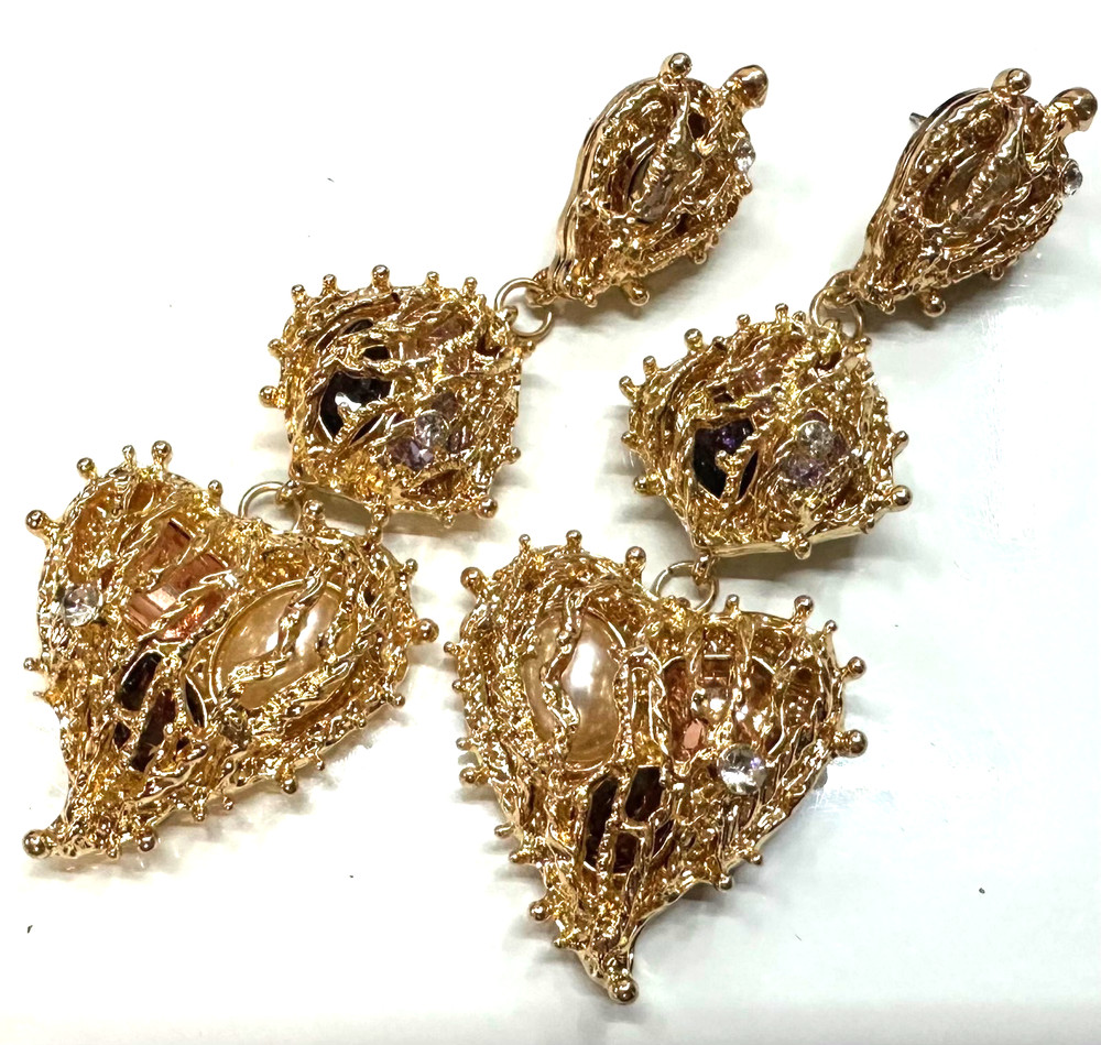 Costume Gold Tone Large Statement Dangle Pierced Earrings Jewelry Lot I