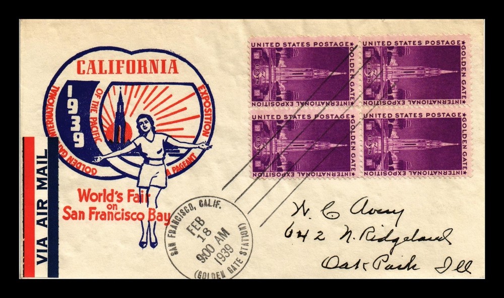 Us Cover Golden Gate Exposition San Francisco Fdc Scott 852 Block Of 4