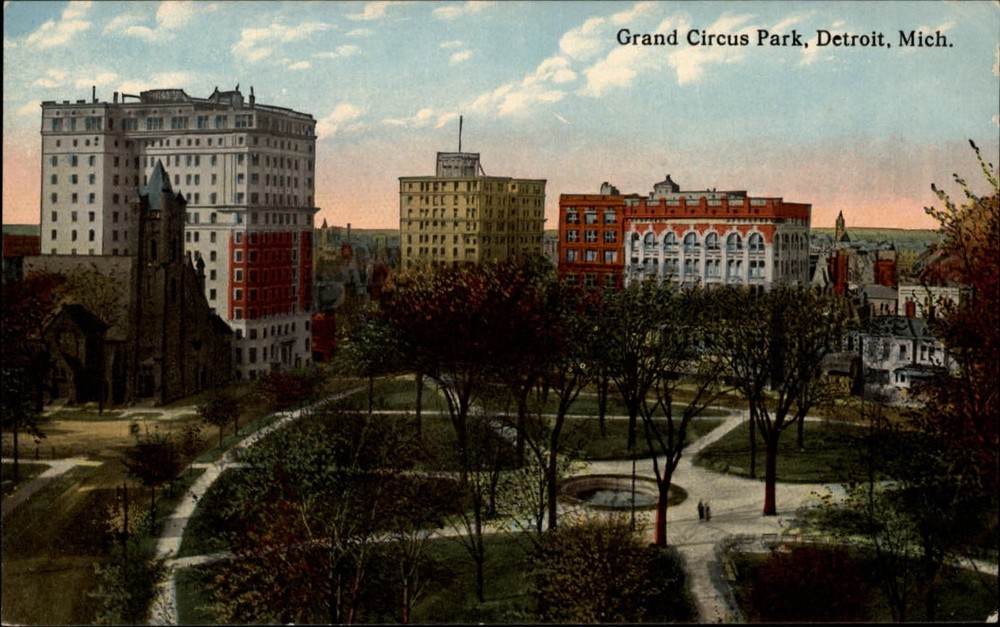 Michigan Detroit Grand Circus Park aerial view ~ c1910 vintage postcard sku789