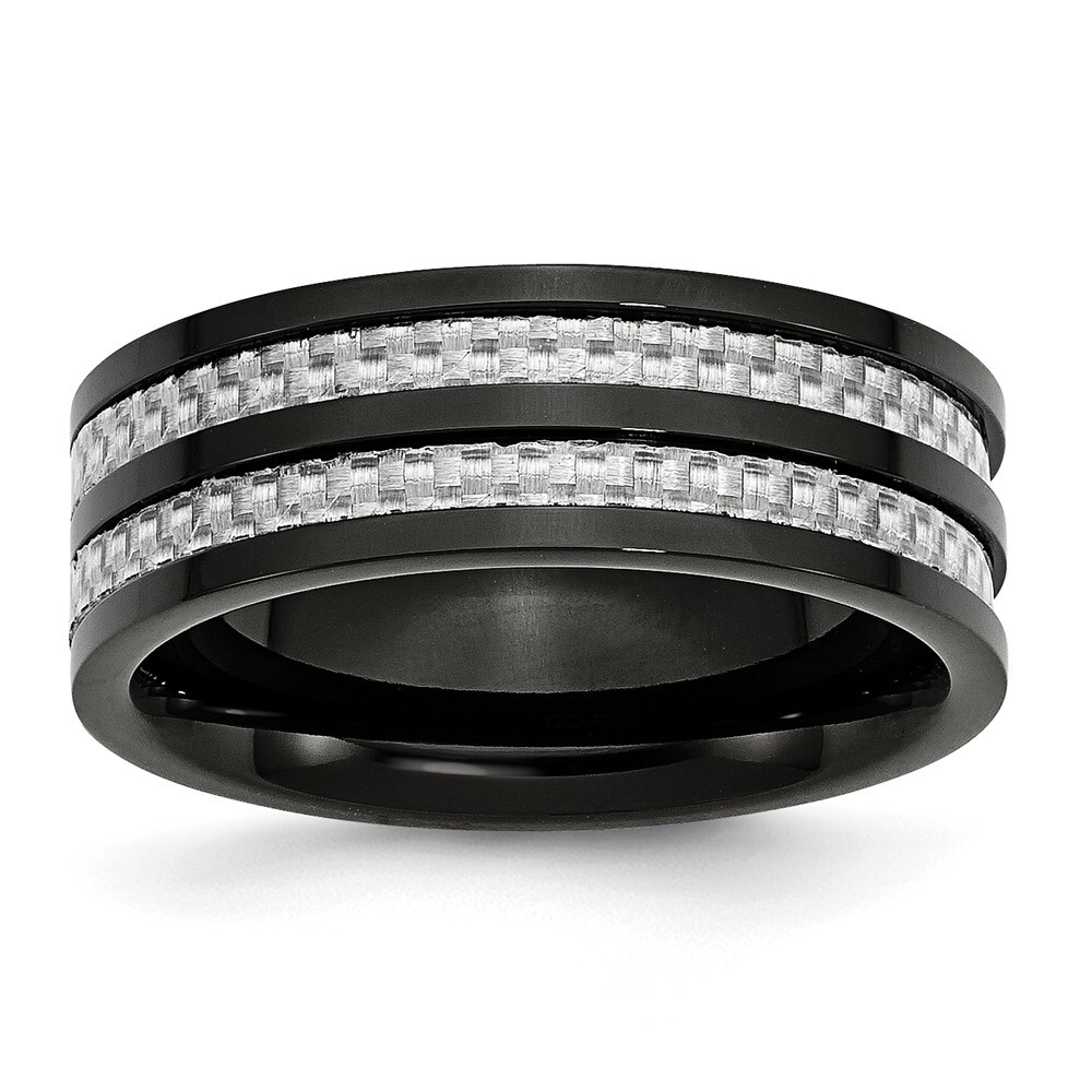 Titanium  Black IP-plated with Grey Carbon Fiber Inlay 8mm Band Ring Size 9