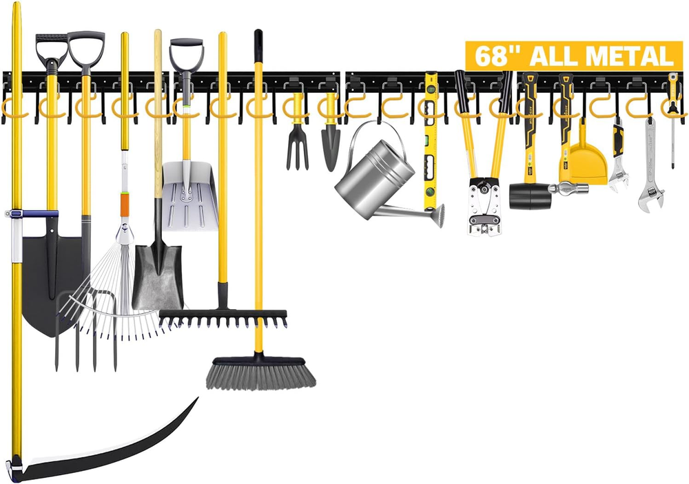 68-Inch All Metal Wall Mount Adjustable Garage or Garden Tool Organizer Rack