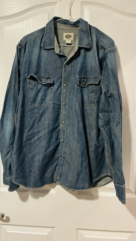 Fossil Denim Women’s Long Sleeved Pearl Snap Button Up Shirt Size XL