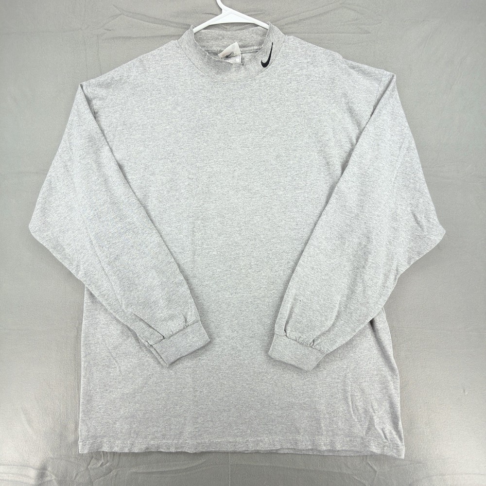 Vintage 90s Nike Shirt Mens XL Gray Mock Neck Swoosh Long Sleeve Made in USA