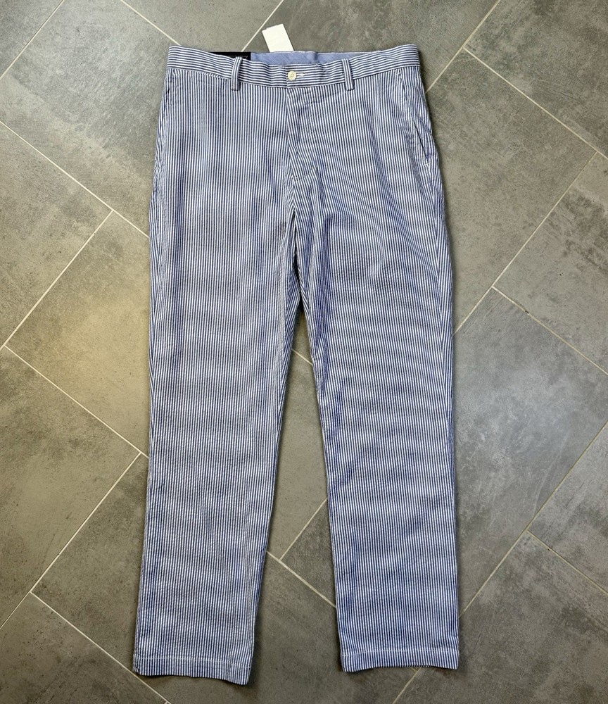 Polo Ralph Lauren Seersucker Pants 32x31 Blue White Stripe NWT Stretch