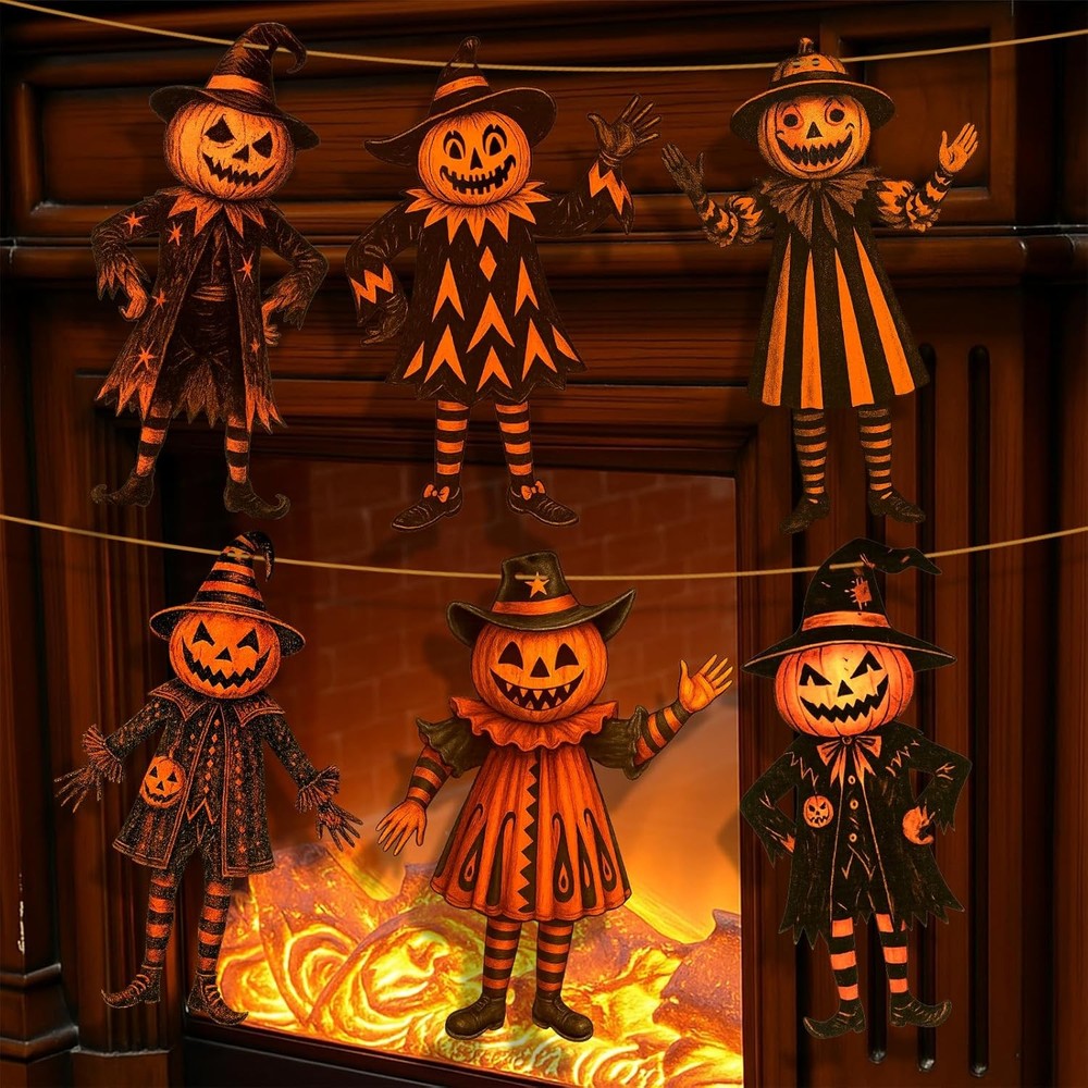 Halloween Decorations Vintage Spooky Pumpkin Wooden Garland Rustic Farmhouse Hap