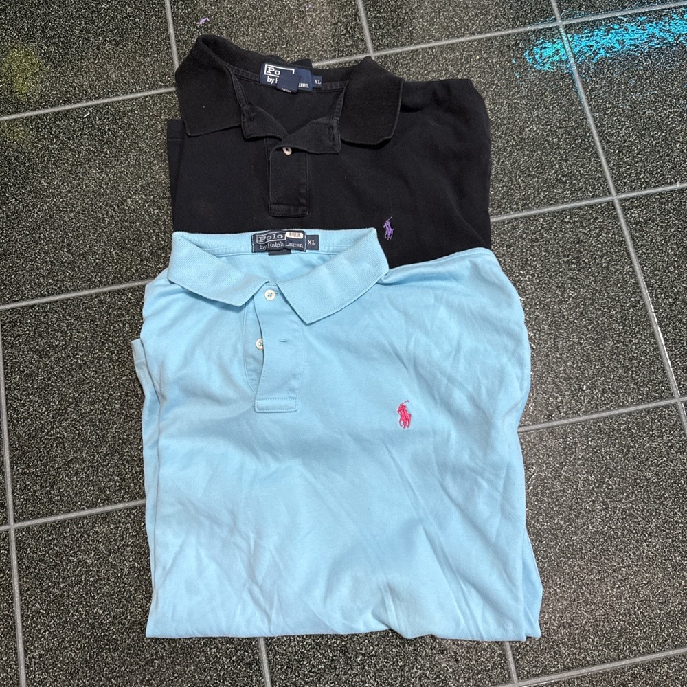 Lot of 2 Men’s Polo Ralph Lauren Short Sleeve Polo Shirts 2XL Black/Baby Blue
