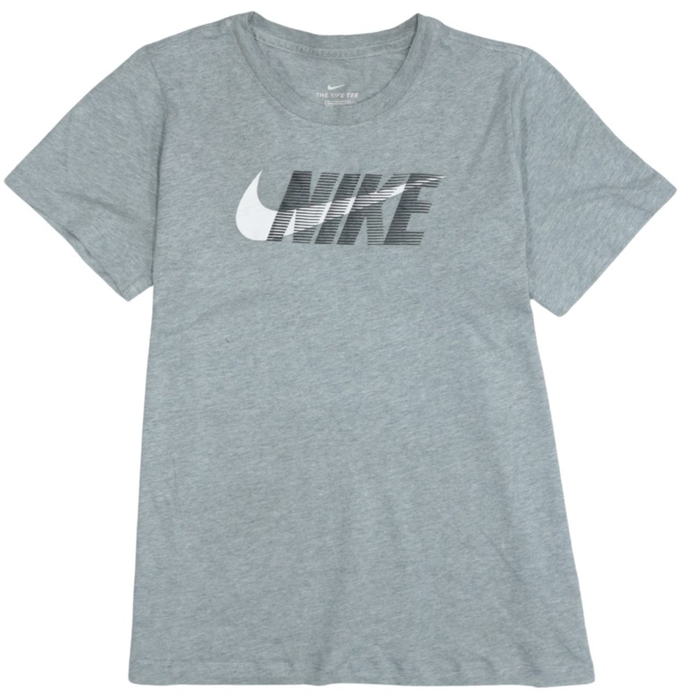 Nike Womens T Shirt Grey Cotton Jersey Relaxed Fit Swoosh Logo Short Sleeve L