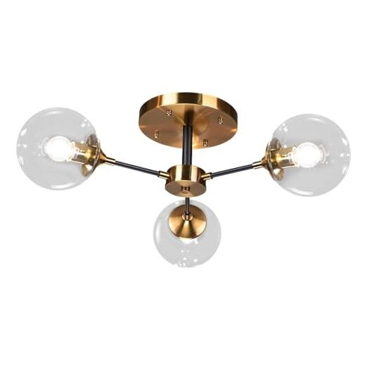 Mid-Century Modern 3-Light Clear Glass Semi Flush Mount Ceiling Light