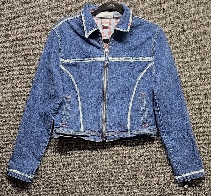 Y2K Ecko Red Unltd Womens Large Moto Jean Jacket Zip Cropped Denim Distressed
