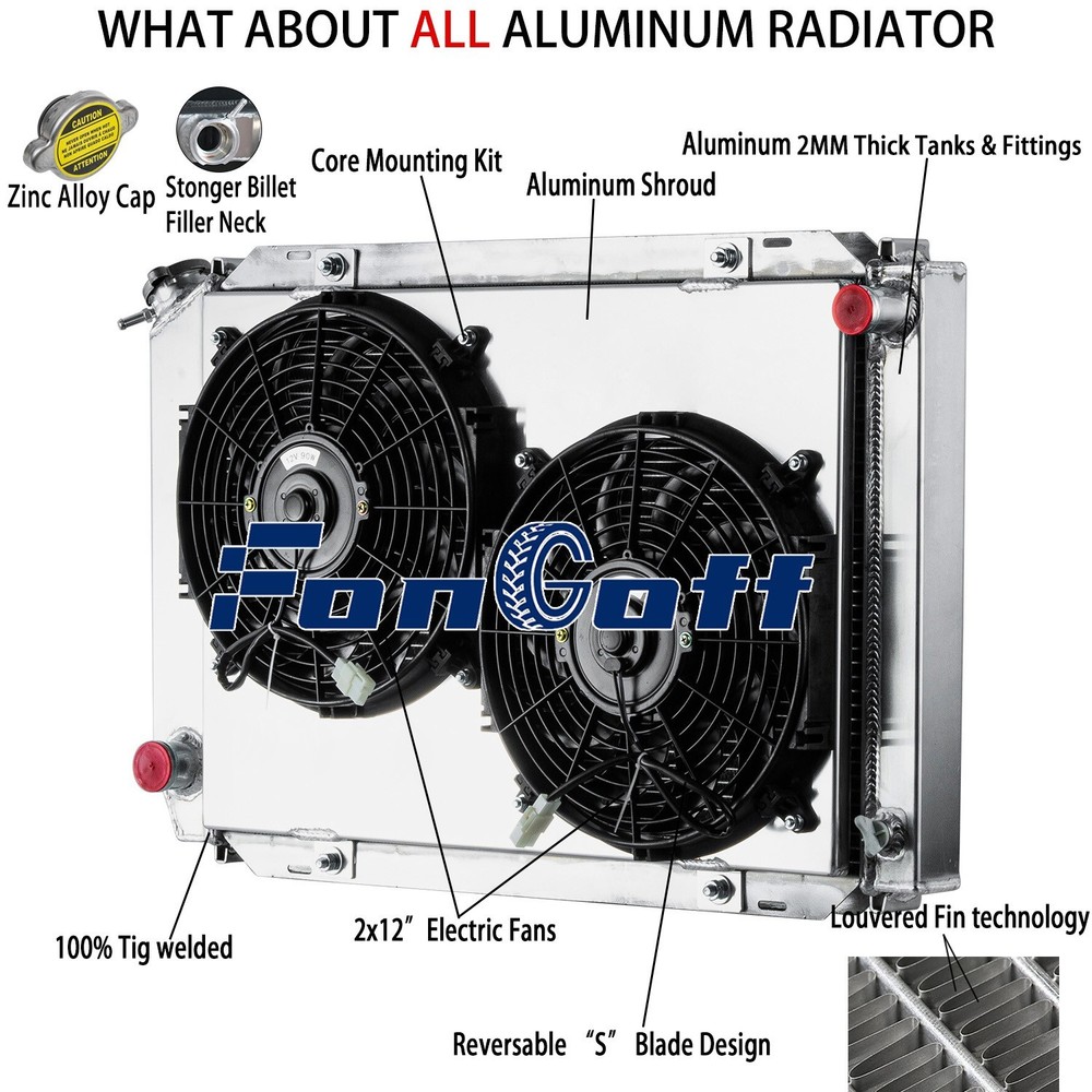 Aluminum 2-Row Radiator+Shroud Fan Fit 79-93 Ford Mustang Mercury Cougar/XR7 MT