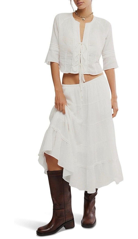 NWT Free People 2 Piece White Tofu Maxi Skirt Set Boho Cottagecore Size M