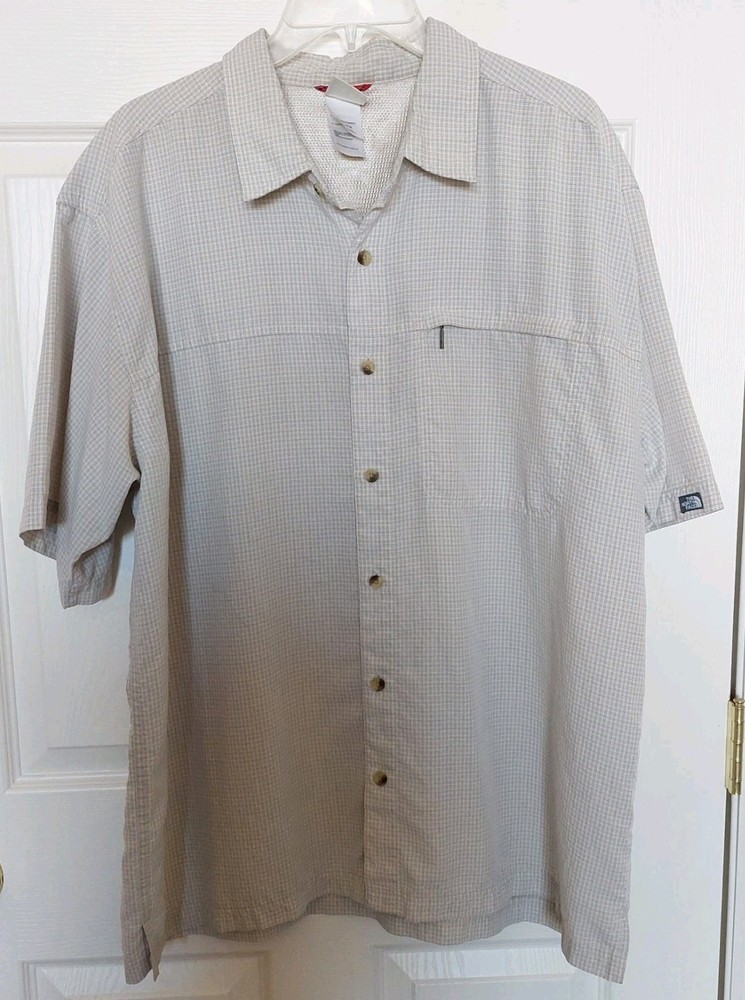 The North Face Shirt Mens Extra Large Beige Plaid Zip Pocket Camping Hiking