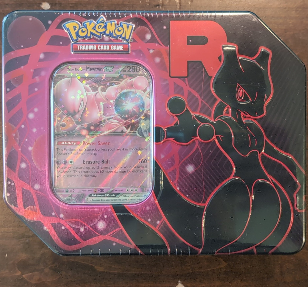 Rocket’s Mewtwo EX Destined Rivals Tin 5 Booster Packs Pokémon Cards TCG Sealed