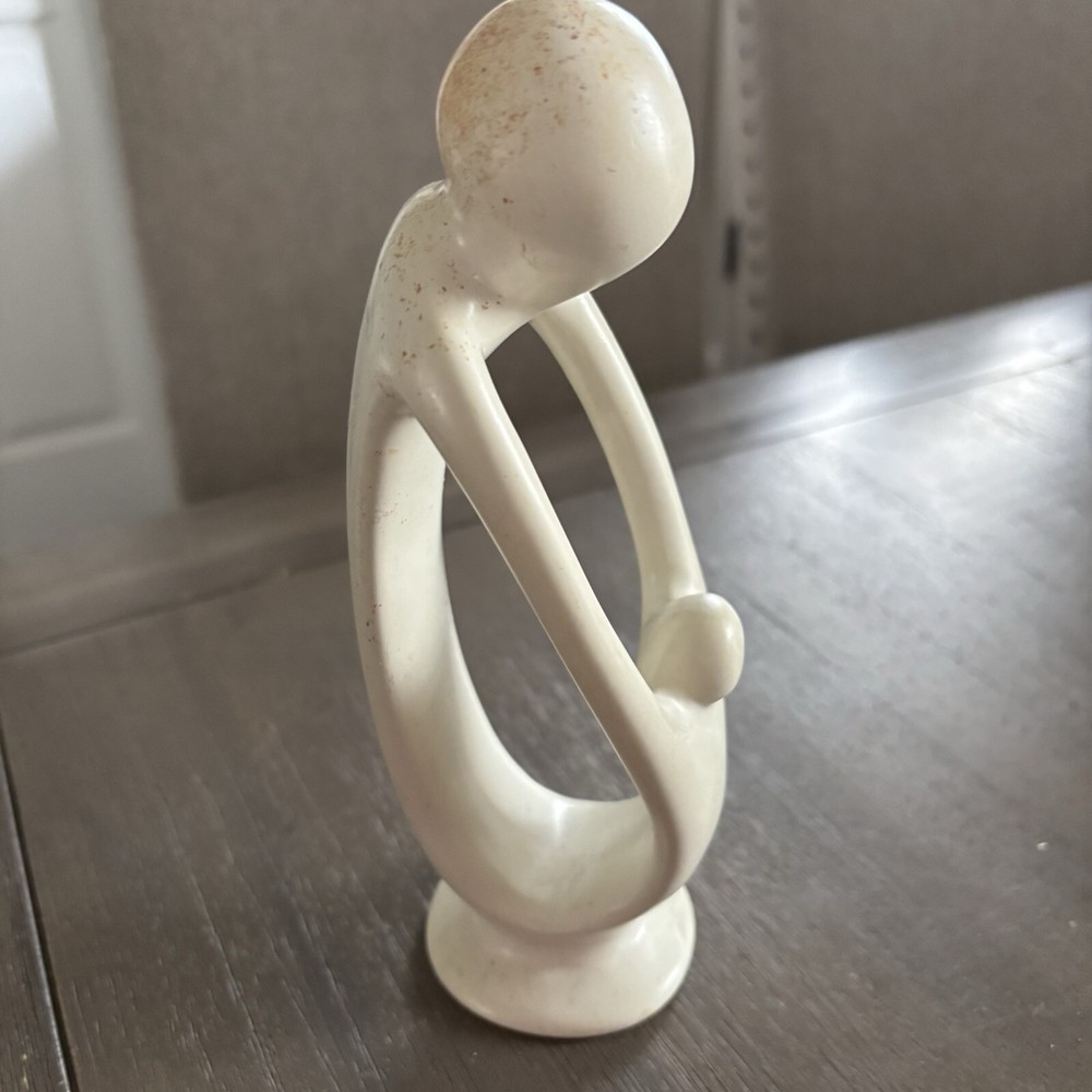 Vintage Hand Carved Abstract Modern Carved Stone 8” Mother & Child Art Sculpture