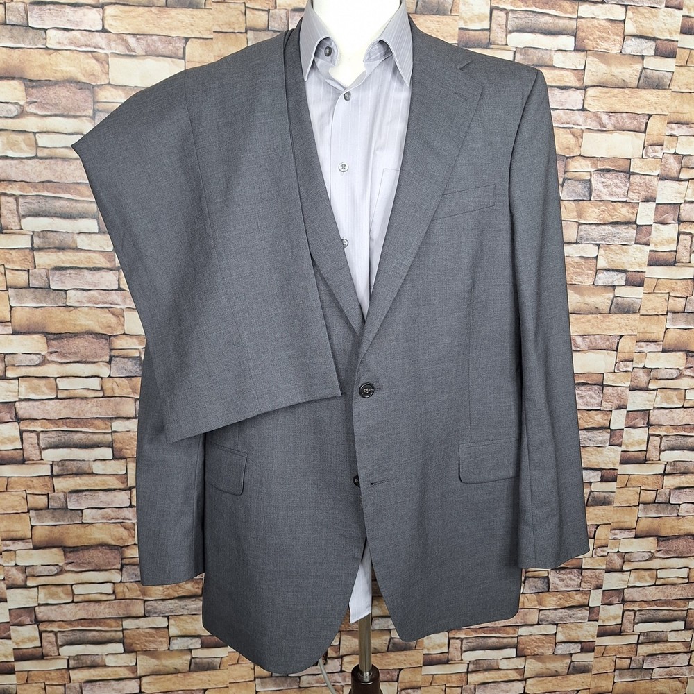 Lands End Mens 2-Piece Solid Gray Wool Suit 44L 36X29 Ventless Design